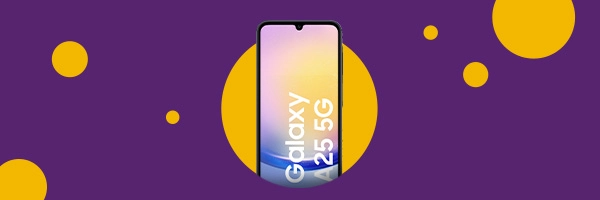 Innovatives Galaxy A25 5G Smartphone vor lebendigem Hintergrund.