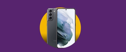Smartphone mit modernem Design vor lila Hintergrund, ideal für Technikliebhaber.