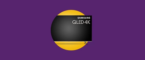Innovativer Samsung QLED 4K TV vor lila Hintergrund - Erleben Sie brillante Bildqualität!