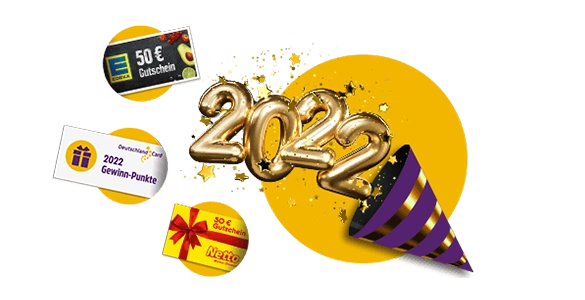 Goldene 2022 mit Geschenkgutscheinen, festlich und einladend für Gewinnspiele.