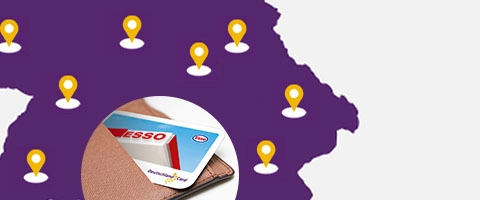 Karte mit Tankstellen-Standorten und Esso-Karte, bequemes Tanken deutschlandweit.