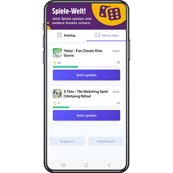 Entdecke spannende Spiele in der Spiele-Welt App und sammle Punkte!