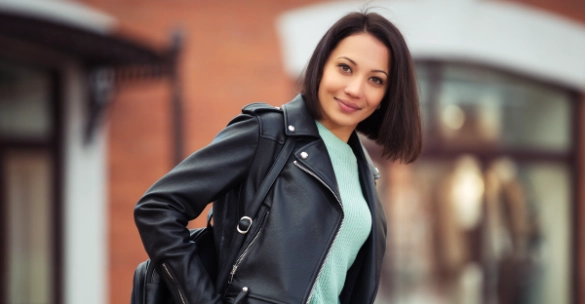 junge Frau in legerem Date-Outfit