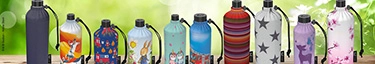 Bunte Trinkflaschen mit kreativen Designs für stilvolle Hydration.