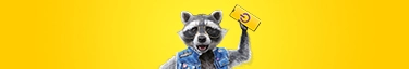 Waschbär mit Sonnenbrille und Smartphone vor gelbem Hintergrund, cool und trendig.