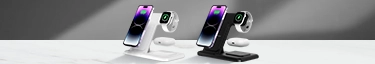 Elegante 3-in-1-Ladestation für iPhone, Apple Watch und AirPods.