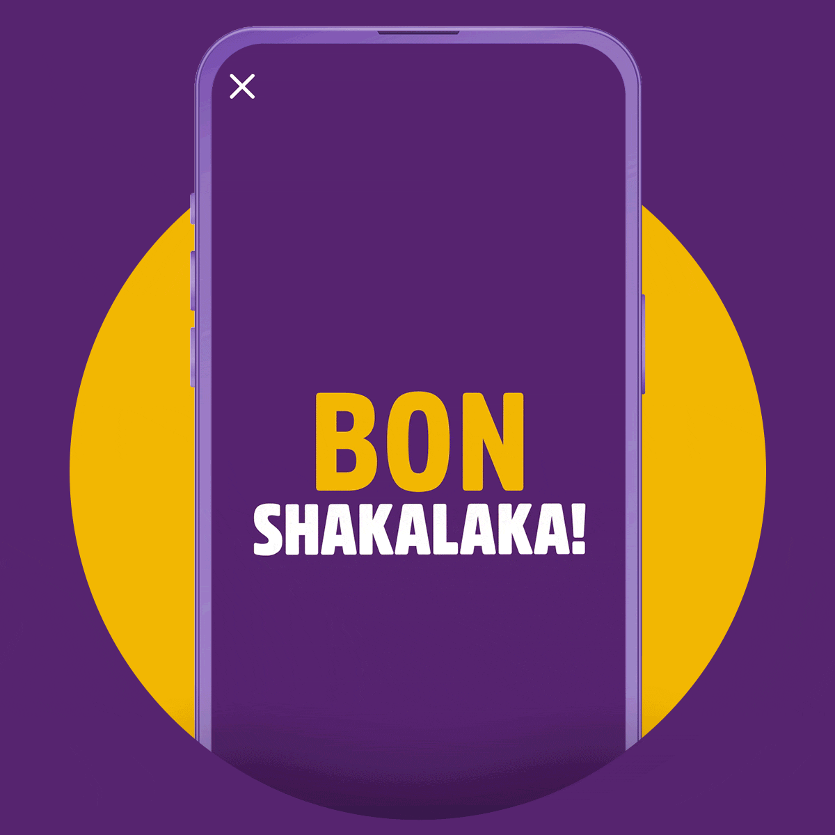 &quot;Smartphone mit &quot;&quot;Bon Shakalaka!&quot;&quot;-Text auf lila Hintergrund, dynamisch und einladend.&quot;